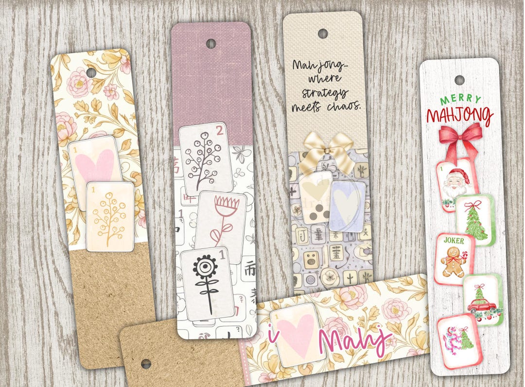 5 MAHJONG LOVER Bookmark Designs • Mahjong Club • Digital Download ...