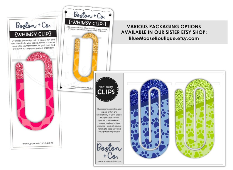 Whimsy Clips Paper 3 DOG Big Paper Clip Designs • Paw Prints • Paperclip • Large Bookmarks ...