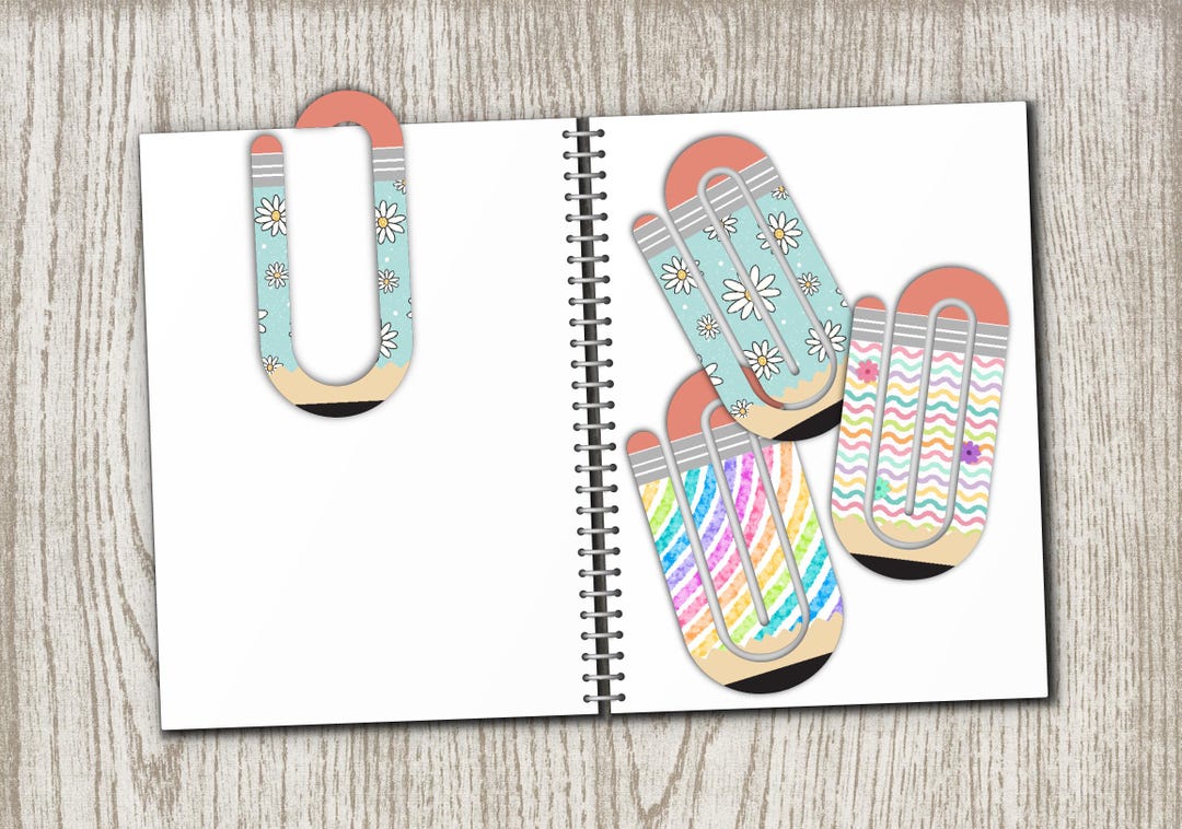 3 PENCIL Big Paper Clip Designs • Teacher • Spring • Paperclip • Large ...