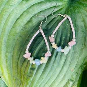 Pastel Beaded Stone Dangle Earrings - Handmade Dangle Set