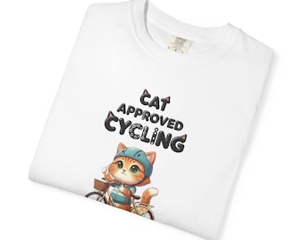 Cats and Bikes Tee for Cat Lovers Cute Cat Owner T-Shirt Cat Mom Gift Cat Dad Gift Tee for Cycling Tee Unisex Garment-Dyed T-shirt 2F00197