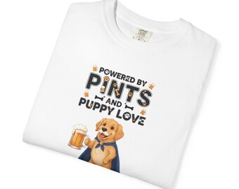 Dogs and Beer Tee for Dog Lovers Cute Dog Owner T-Shirt Dog Mom Gift Dog Dad Gift Tee for Biker Tee Unisex Garment-Dyed T-shirt 2F00197