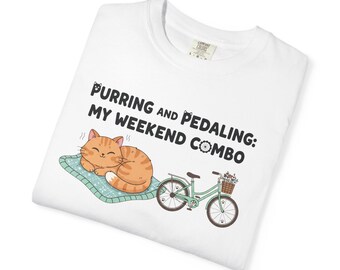 Cats and Bikes Tee for Cat Lovers Cute Cat Owner T-Shirt Cat Mom Gift Cat Dad Gift Tee for Biker Tee Unisex Garment-Dyed T-shirt 2F00197