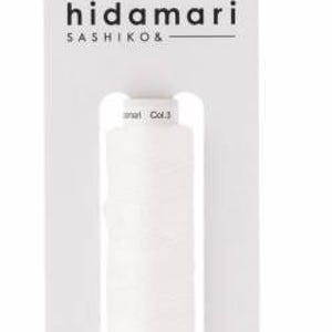May include: A white spool of Hidamari Sashiko thread mounted on a rectangular white cardboard display card. The card features the text hidamari SASHIKO and cosmo LECIEN CORPORATION. The thread is solid white and wound onto a small plastic cylinder.