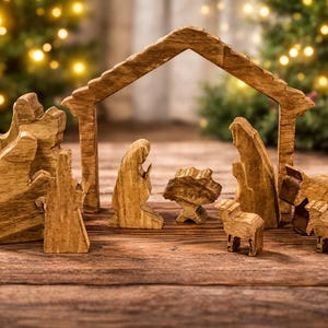 Traditional Handcrafted solid Wooden Nativity Set – Unique Amish-Kiln Dried Wood. Cut, milled and dried locally.