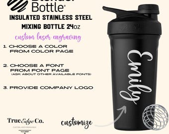 Custom Engraved Blender Bottle Strada, 24oz Insulated Stainless Steel, personalized protein shaker bottle.