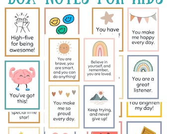 Notas para la lonchera infantil / 60 tarjetas de ánimo imprimibles (descarga digital)