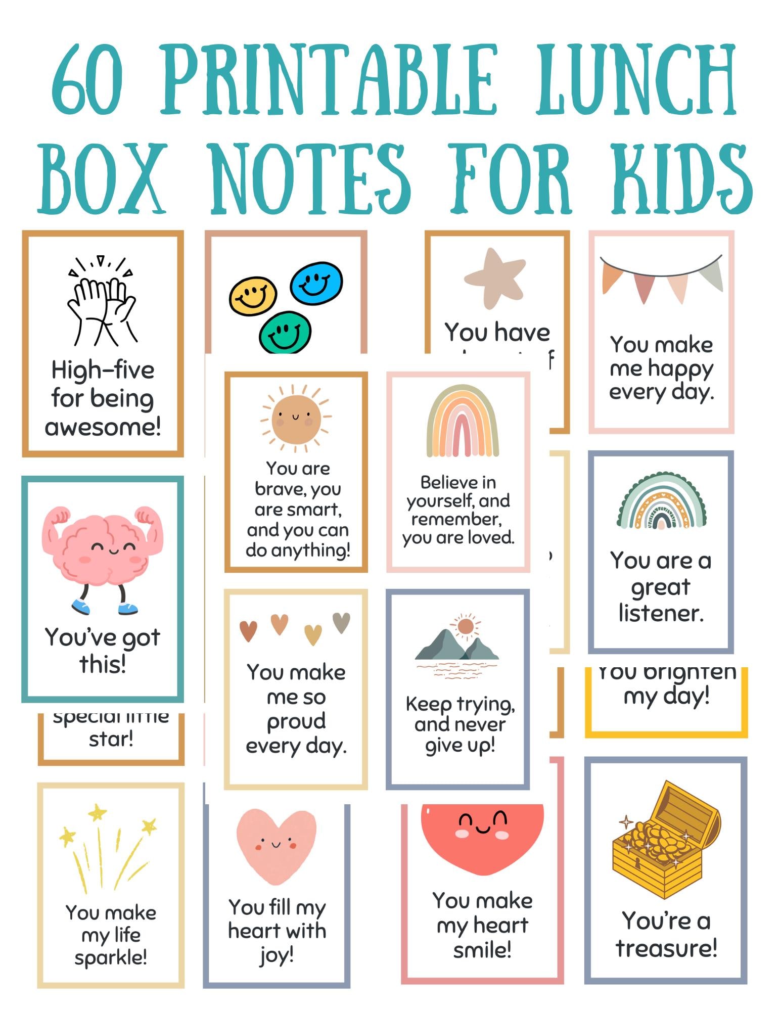 Kids Lunch Box Notes | 60 Printable Encouragement Cards (digital ...