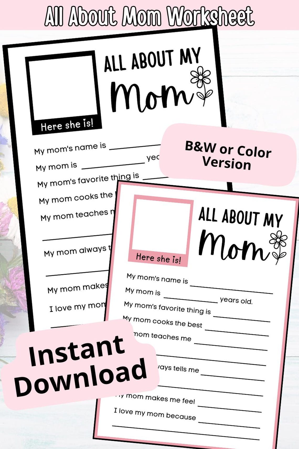 Mom. Printable Worksheet.pdf All About Mom Printable Worksheet | Mother's Day Kids Activity (digital ...