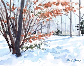 Original Watercolor Painting, Freshly Fallen Snow by Laura Poss