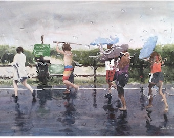 2 sizes- Watercolor Print of a Painting, "Hurricane Kids" by Laura D Poss // Giclee Reproduction