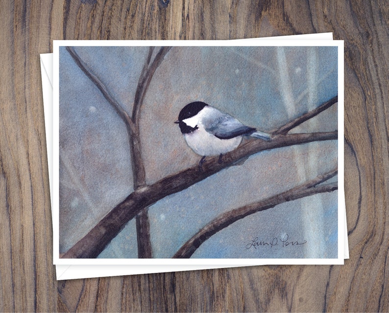 8 Watercolor Note Cards with Envelopes, Featuring Four Winter Birds Watercolor Paintings by Laura D. Poss, Blank Inside // Handmade Cards image 3