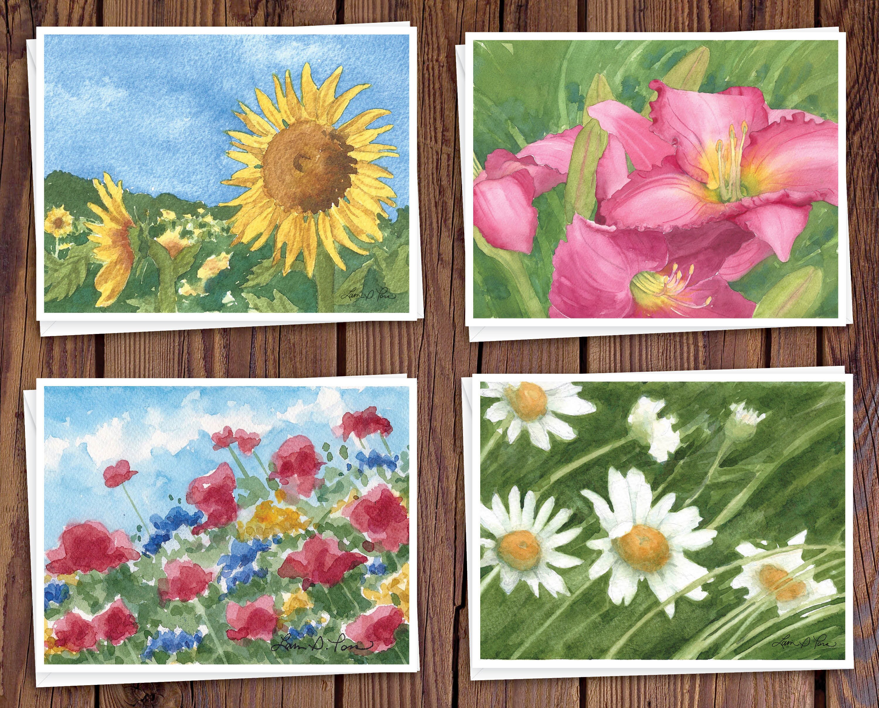 8 Watercolor Note Cards With Envelopes, Featuring a Daisy Watercolor  Painting by Laura Poss, Blank Inside // Handmade Cards 