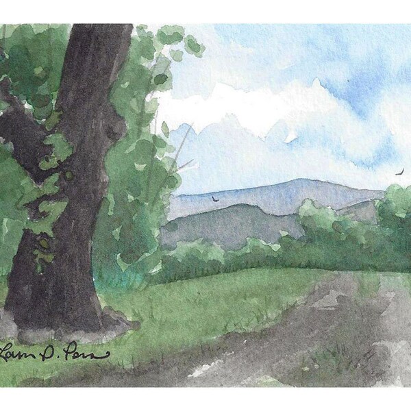 Original Watercolor Landscape Painting, Blue Ridge Mountain Art by Laura D. Poss, 4 x 6 inches