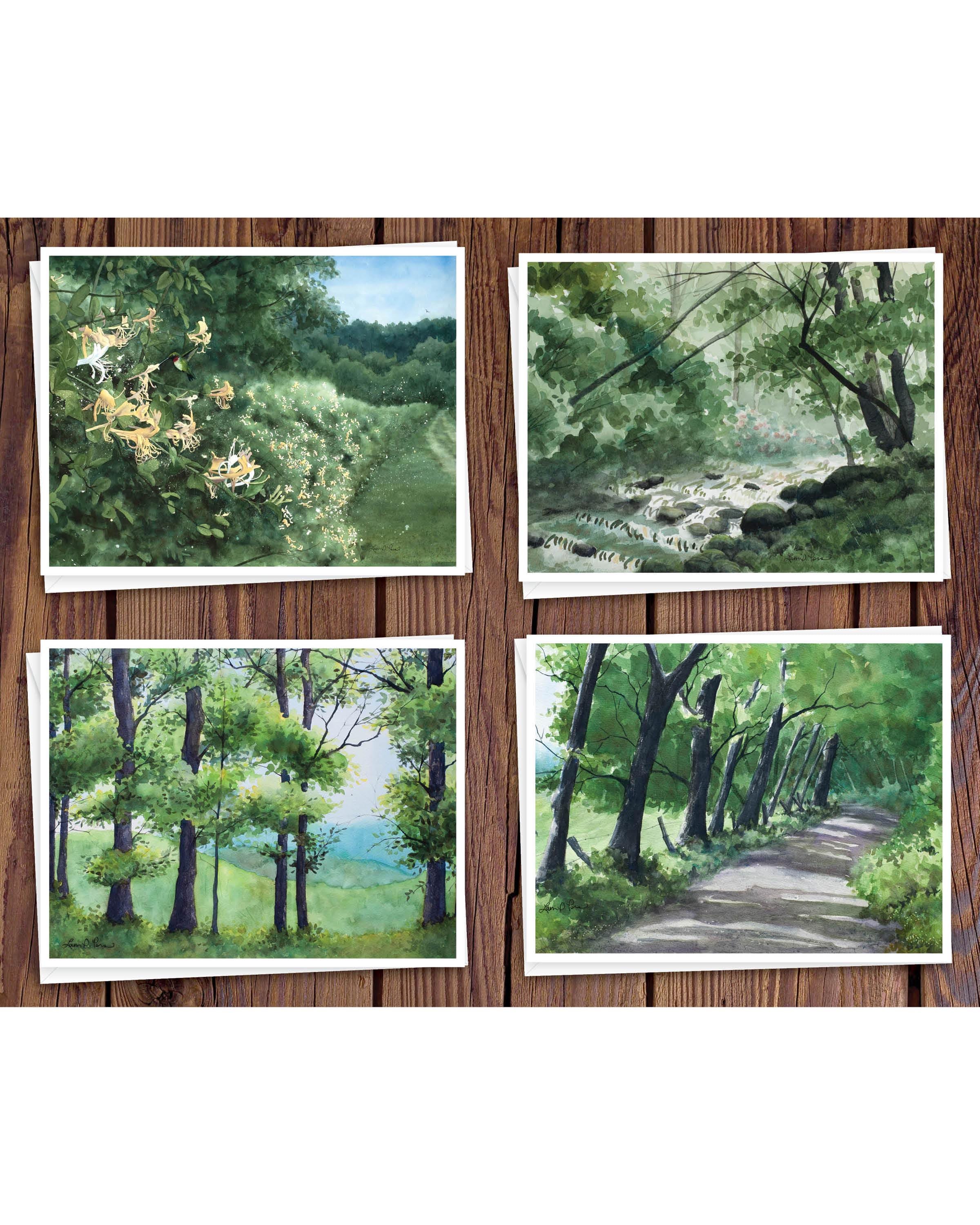 8 Watercolor Note Cards | Handmade Cards With Assorted Summer Landscape ...