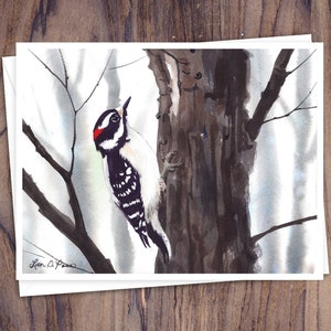 8 cartes de correspondance à l'aquarelle avec enveloppes, représentant quatre aquarelles d'oiseaux d'hiver par Laura D. Poss, vierges à l'intérieur // Cartes faites à la main image 5