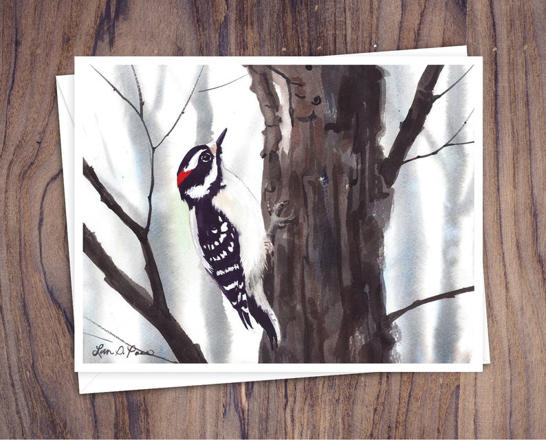 8 Aquarell Grußkarten mit Umschlägen, mit vier Wintervögeln von Laura D. Poss, innen leer, handgefertigte Karten Bild 5