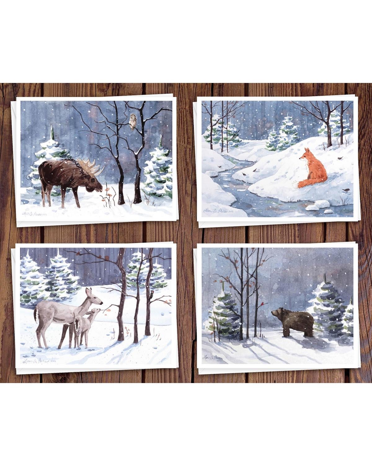 8 Watercolor Note Cards | Handmade Cards With Assorted Winter Wildlife ...