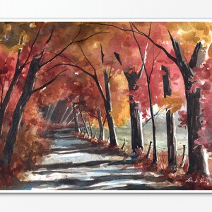 3 sizes Watercolor Print from a Landscape Painting of a Road and Fall Colors, by Laura Poss image 4