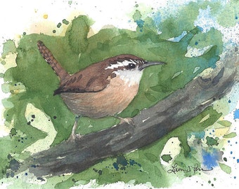 5x7"- Watercolor Print of a Carolina Wren, from a Painting by Laura Poss