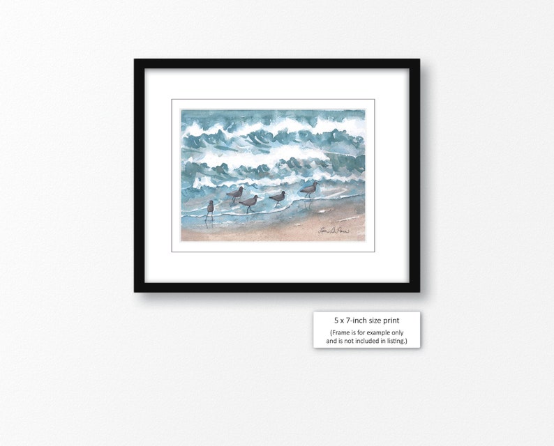 2 sizes Watercolor Print of Sandpipers, from a painting by Laura Poss // 5x7 inches or 8x10 inches image 2