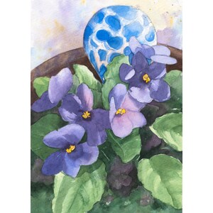 Original African Violet Watercolor Painting | Potted Flower Art | 5x7 Indoor Nature Decor | Laura Poss Art