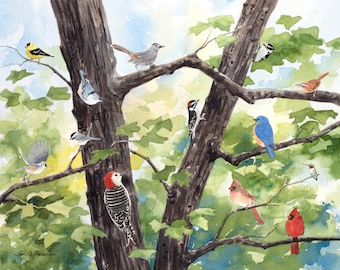 Original Songbirds Watercolor Painting | 14x11 North American Bird Art