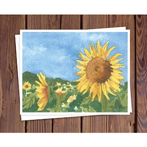 8 Watercolor Note Cards | Handmade Cards with Sunflower art, blank on the inside