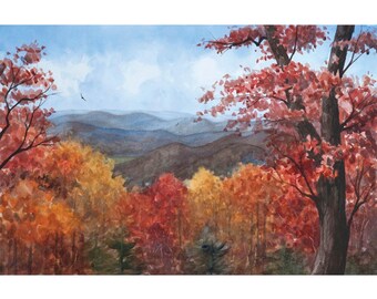 Blue Ridge Afternoon Print | Fall Mountain Art | Appalachian Landscape | Laura Poss Art
