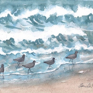 2 sizes Watercolor Print of Sandpipers, from a painting by Laura Poss // 5x7 inches or 8x10 inches image 1