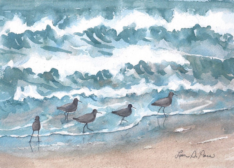 2 sizes Watercolor Print of Sandpipers, from a painting by Laura Poss // 5x7 inches or 8x10 inches image 1