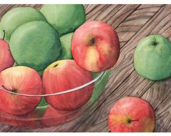 Original Apple Watercolor Painting | Still Life Kitchen Art, 14.5x11