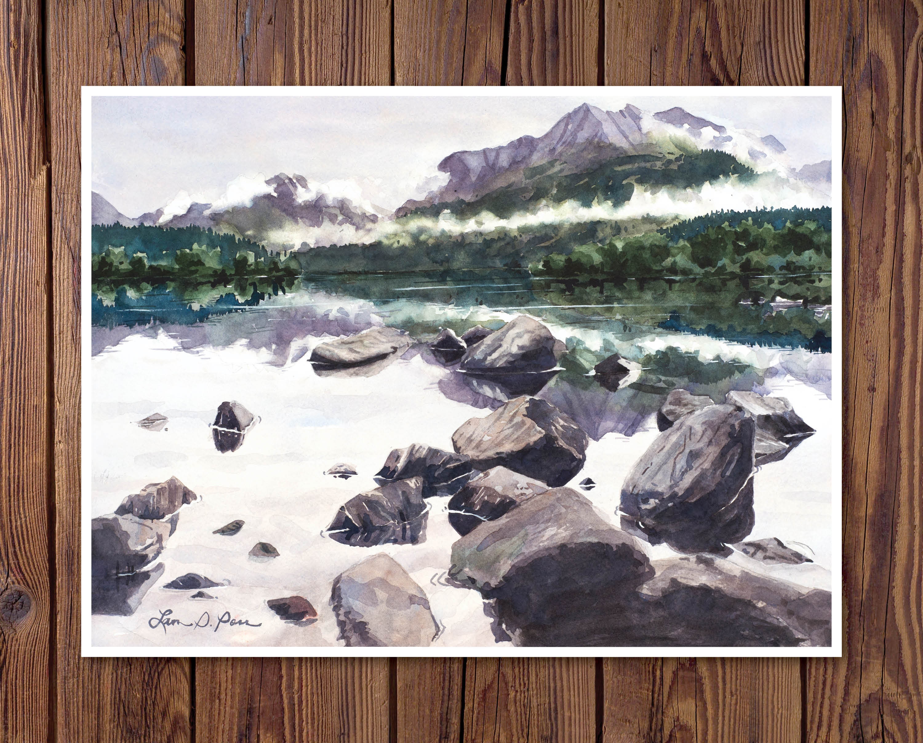 Alaska Original Watercolor Painting of Lake Reflections in