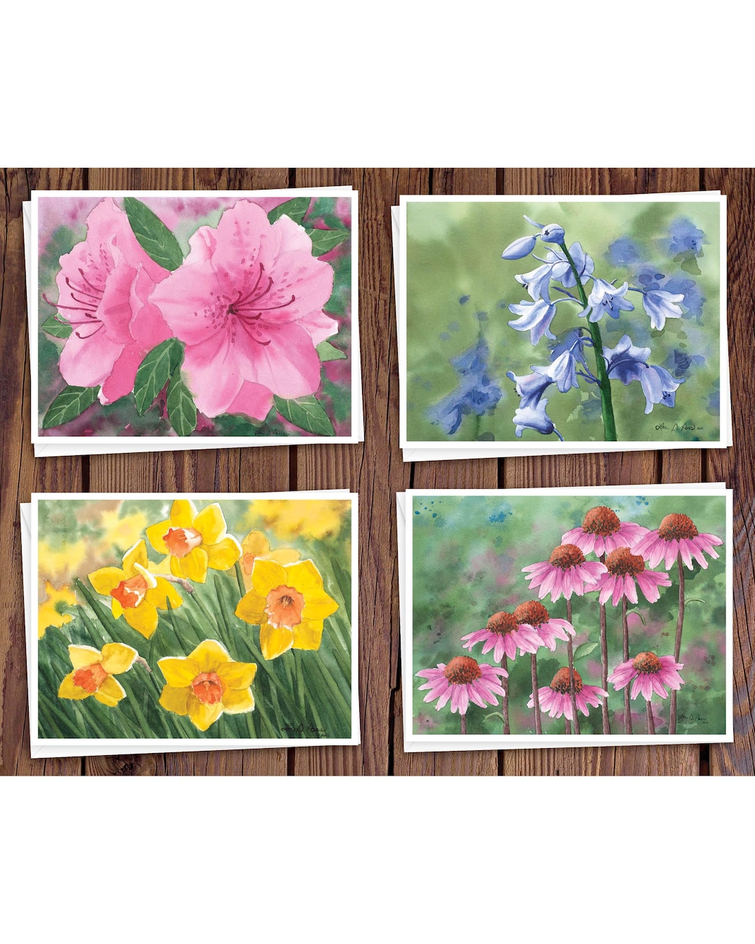 8 Watercolor Note Cards | Handmade Cards With Assorted Floral Paintings ...