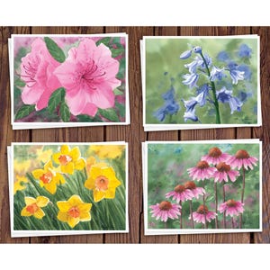 8 Watercolor Note Cards | Handmade Cards with Assorted Floral paintings, blank on the inside