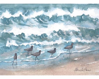 Willet Sandpipers Watercolor Print | Coastal Bird Art | Beach Decor | Laura Poss Art