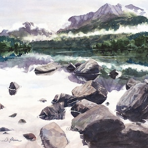 Alaska Lake Original Watercolor Painting | Kenai Peninsula Scene | Mountain Reflection Wall Art | 14.5x10 | Laura Poss Art