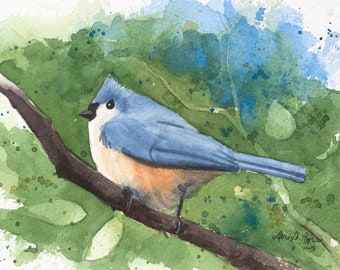 5x7"- Watercolor Print of a Tufted Titmouse, from a Painting by Laura Poss