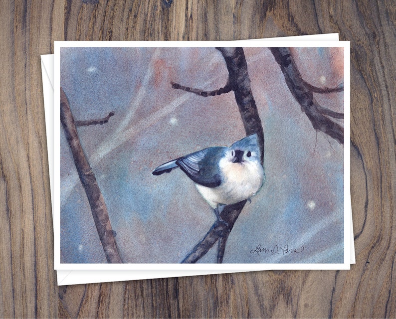 8 Watercolor Note Cards with Envelopes, Featuring Four Winter Birds Watercolor Paintings by Laura D. Poss, Blank Inside // Handmade Cards image 6