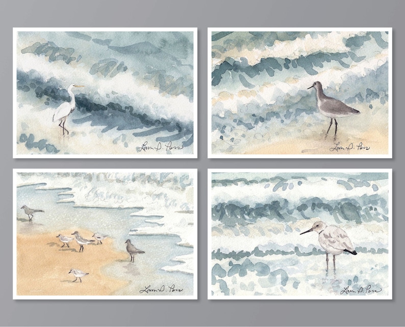 Four 3 1/2 x 5 Watercolor Prints Set of four Shorebird image 1