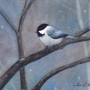 Chickadee Watercolor Print | Nature Art Print | Small Bird Decor | Laura Poss Art