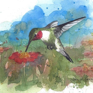 5x7 Hummingbird Watercolor Print | Ruby-Throated Art | Nature Wall Decor | Laura Poss Art