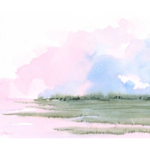 Original Egret Watercolor Painting | Coastal Marsh Bird Art | North Carolina Landscape | 7x5 Laura Poss Art