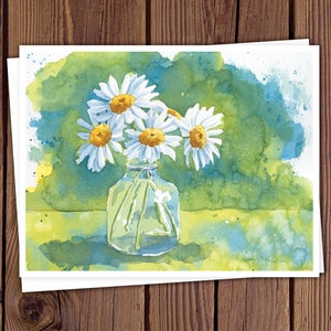 8 Grußkarten mit Umschlägen, mit einem Gänseblümchen-Aquarell von Laura Poss, innen leer // handgemachte Karten