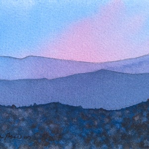 Blue Ridge Mountains Original Watercolor | Sunset Fall Landscape | 5x4 Miniature Art | Laura Poss Art