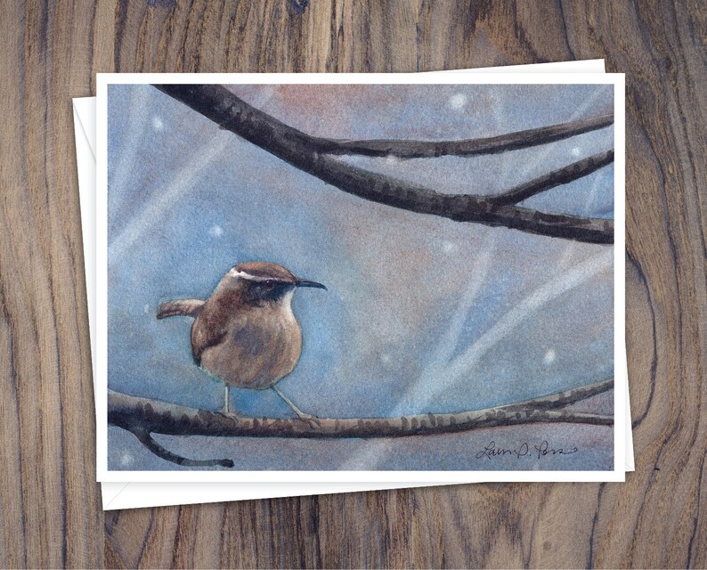 8 Watercolor Note Cards with Envelopes, Featuring Four Winter Birds Watercolor Paintings by Laura D. Poss, Blank Inside // Handmade Cards image 4