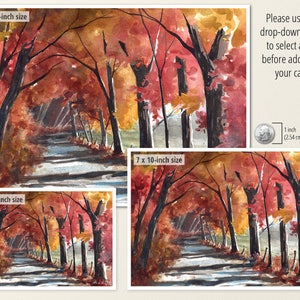 3 sizes Watercolor Print from a Landscape Painting of a Road and Fall Colors, by Laura Poss image 3