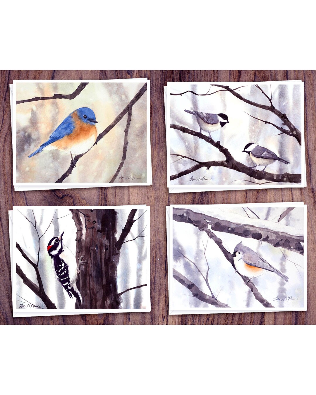 8 Watercolor Note Cards | Handmade Cards With Assorted Winter Bird ...