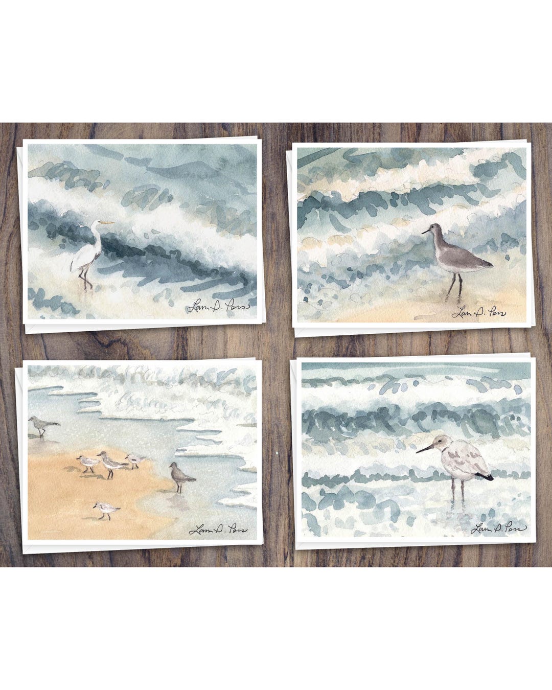 8 Watercolor Note Cards | Handmade Cards With Assorted Shorebirds Beach ...