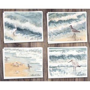 8 Watercolor Note Cards | Handmade Cards with Assorted Shorebirds Beach scenes, blank on the inside